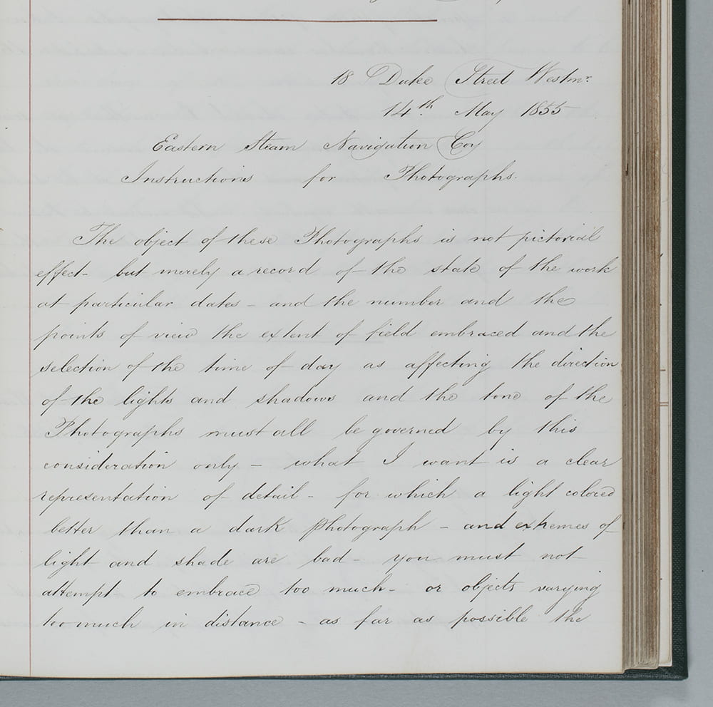 First of page of Brunel’s Instructions to Photographers, 14 May 1855. DM1306/11/1/2/folio 85-86.