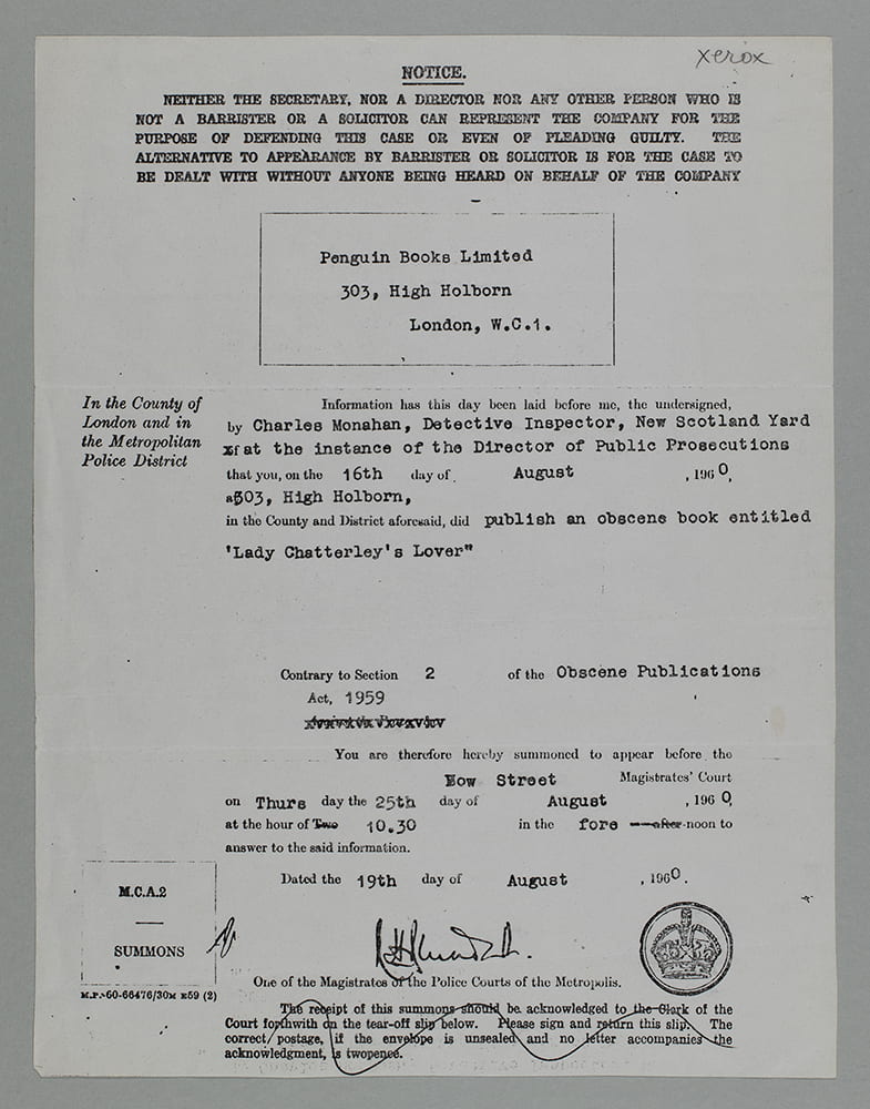 Court summons, dated 19 August 1960. University of Bristol Library Special Collections ref: DM1294/3/4/1/2.