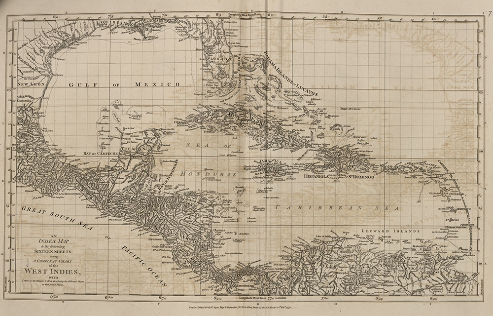 Central America and the Caribbean. From Thomas Jefferys, A compleat chart of the West Indies, ‘The West-India atlas...’, London, 1775. Courtesy of United States Library of Congress.