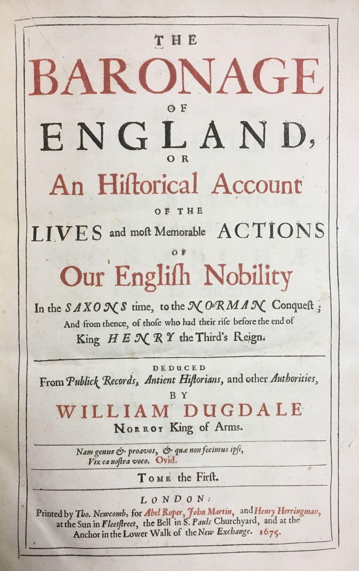 Dugdale’s 'Baronage of England', Vol. 1, 1675.